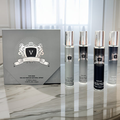 Four-Piece Mini Fragrance Spray Set with 20 ml Checkout Label, Slim Bottles and Boxed Presentation