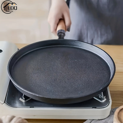 Mini Cast Iron Frying Pan 4.7 Inch with Wooden Handle for Omelets Pancakes Crepes for Home Cooking, Dining and Outdoor Meals
