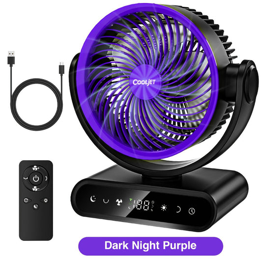 Camping Fan with LED Light Battery Powered 20000mAh 40000mAh 9-Inch 5-Speed Remote Control 90° Tilt 120° Oscillating Quiet Air Circulator for Outdoor Home