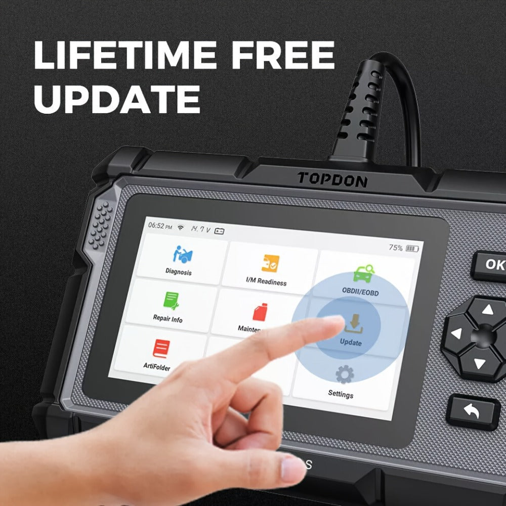 OBD2 Scanner with ABS SRS Engine Transmission Diagnostics 5 Reset Services Oil BMS DPF Throttle - TOPDON AD500S WiFi 5-Inch Touchscreen 90+ Car Brands