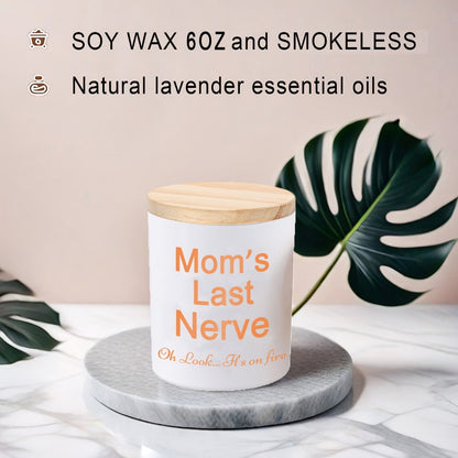 6oz Lavender-Labeled Candle in White Glass Jar with Wood Lid, Single Wick and Mom Message Artwork