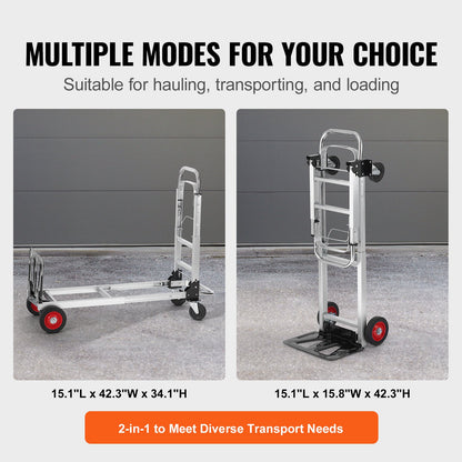 Convertible Folding Hand Truck and Platform Cart with 400 lb Platform and 250 lb Upright Load Labels