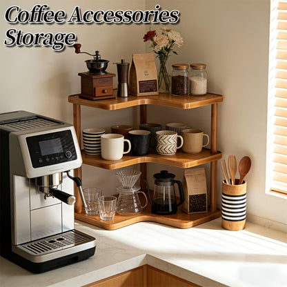 Corner Shelf Kitchen Organizer 3-Tier Brown Triangular Countertop Rack for Coffee Station Accessories