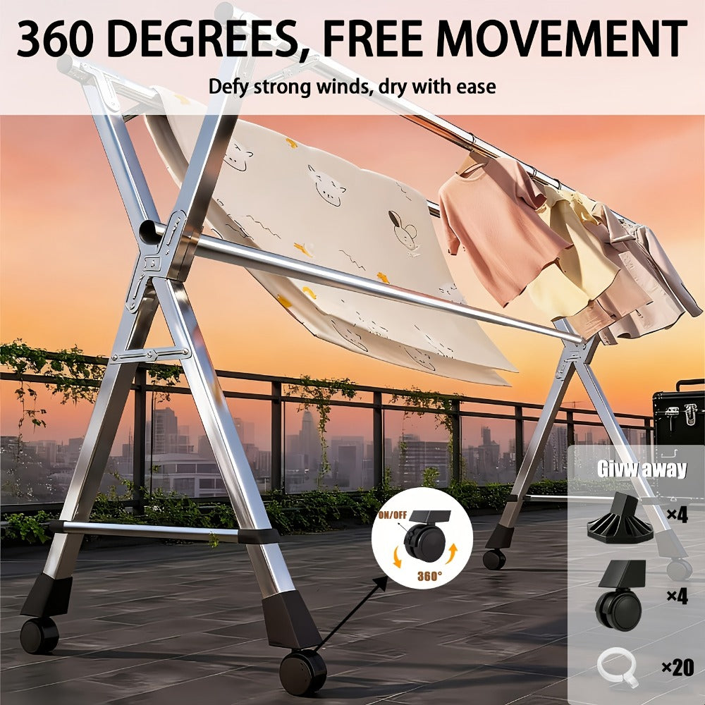 Clothes Drying Rack Foldable with Extendable Rod & Windproof Hooks — Space-Saving High-Capacity Metal Laundry Rack for Indoor, Outdoor, Balcony & Laundry Room | Multiple Sizes