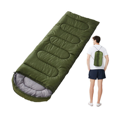 Envelope Camping Sleeping Bag in Blue, Army Green, Dark Blue or Red with Hood, Zip Closure and Carry Sack