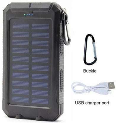 Solar Power Bank, 10000mAh Dual-USB Charger with Solar Panel, LED Lights, Compass and Black or Orange Finish