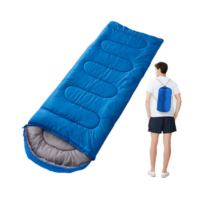 Envelope Camping Sleeping Bag in Blue, Army Green, Dark Blue or Red with Hood, Zip Closure and Carry Sack