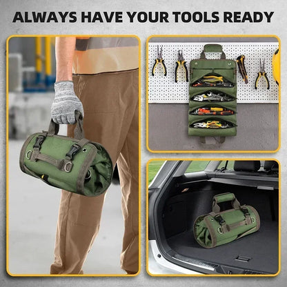 Multi-Pocket Roll-Up Tool Bag Organizer with Carry Handles, Buckle Straps and Five Checkout Color Options