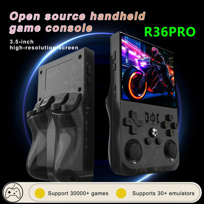 R36PRO Handheld Game Console – Hall Effect Joystick 3.5" IPS RK3566 30+ Emulators 30000 Games 4000mAh 64GB 128GB PS1 N64 PSP GBA 5 Colors