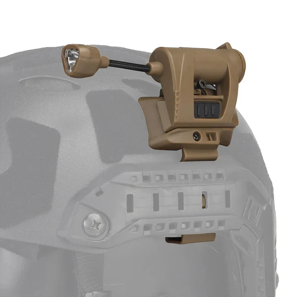 Three-Mode LED Helmet Rail Light with Black and Tan Checkout Options, ARC-Style Mount and Signal LEDs