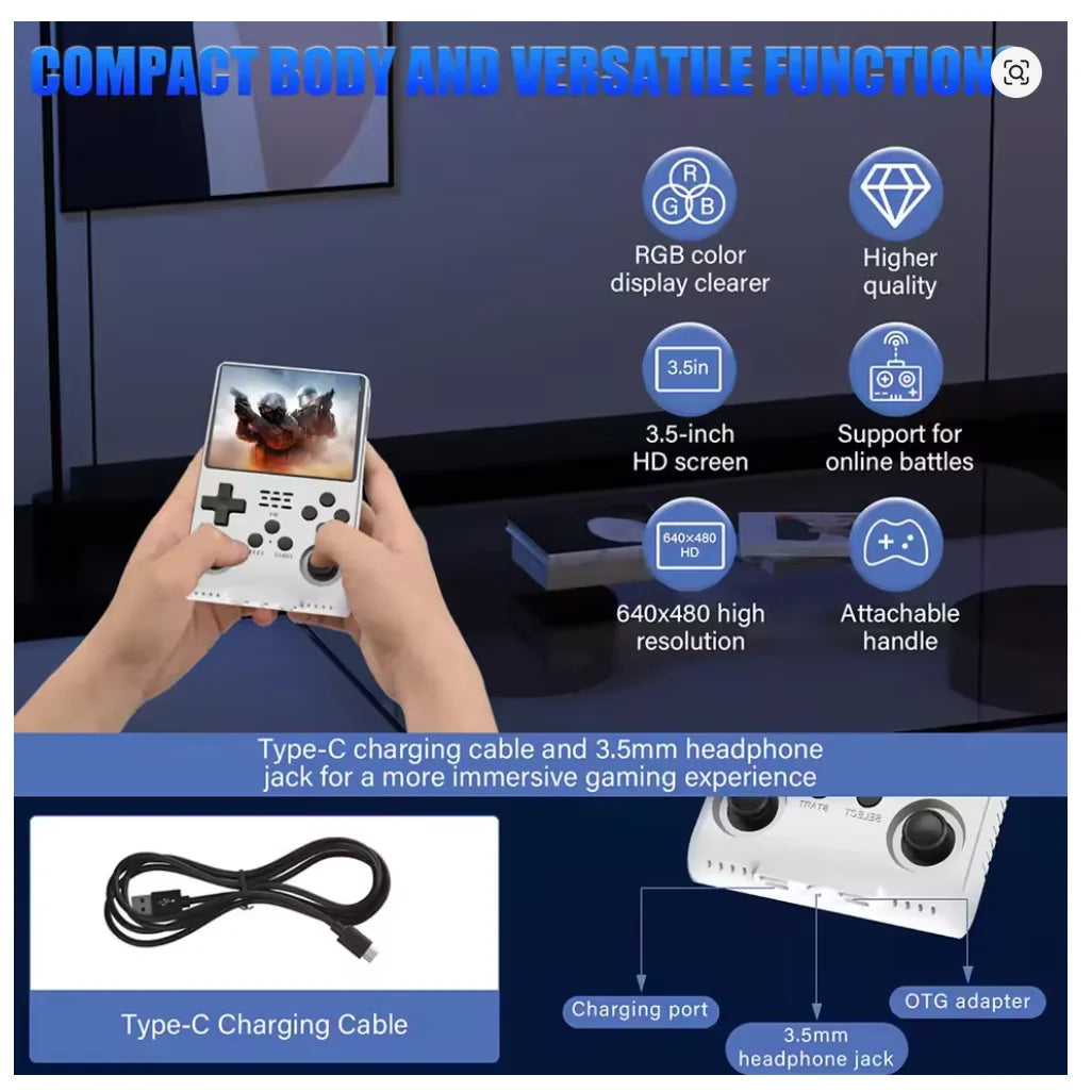 Handheld Game Console R40S Pro with 3.5-Inch IPS HD, 640x480 resolution, 256GB Options, 3500mAh Battery, 30,000-game 256GB bundle