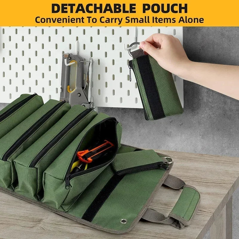 Multi-Pocket Roll-Up Tool Bag Organizer with Carry Handles, Buckle Straps and Five Checkout Color Options