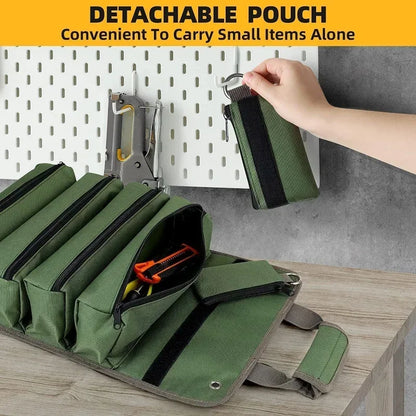Multi-Pocket Roll-Up Tool Bag Organizer with Carry Handles, Buckle Straps and Five Checkout Color Options