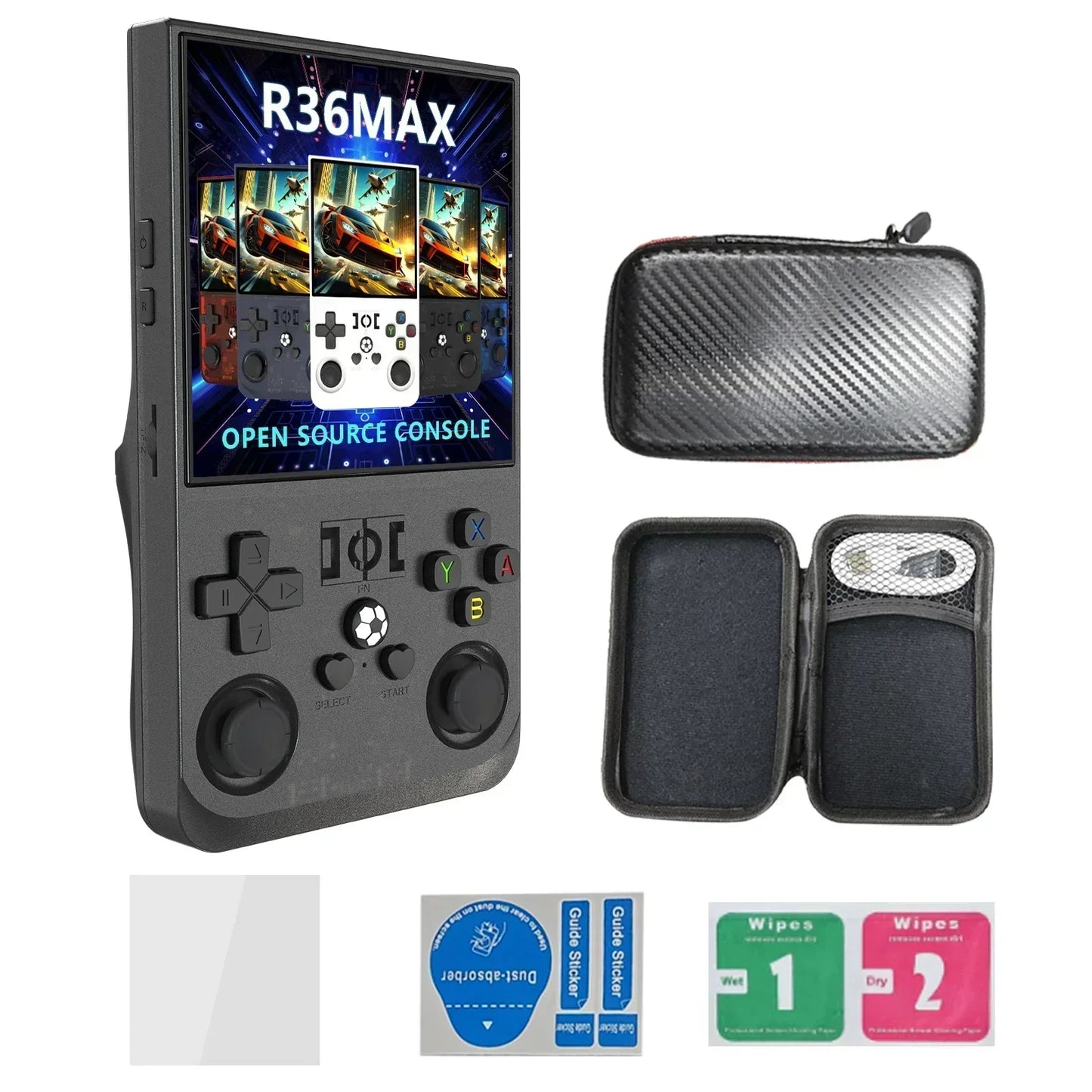 Handheld Game Console R36 Max with 4.0-Inch IPS, 720x720, Tempered Glass, 64GB or 128GB Options, 4000mAh Battery, Linux