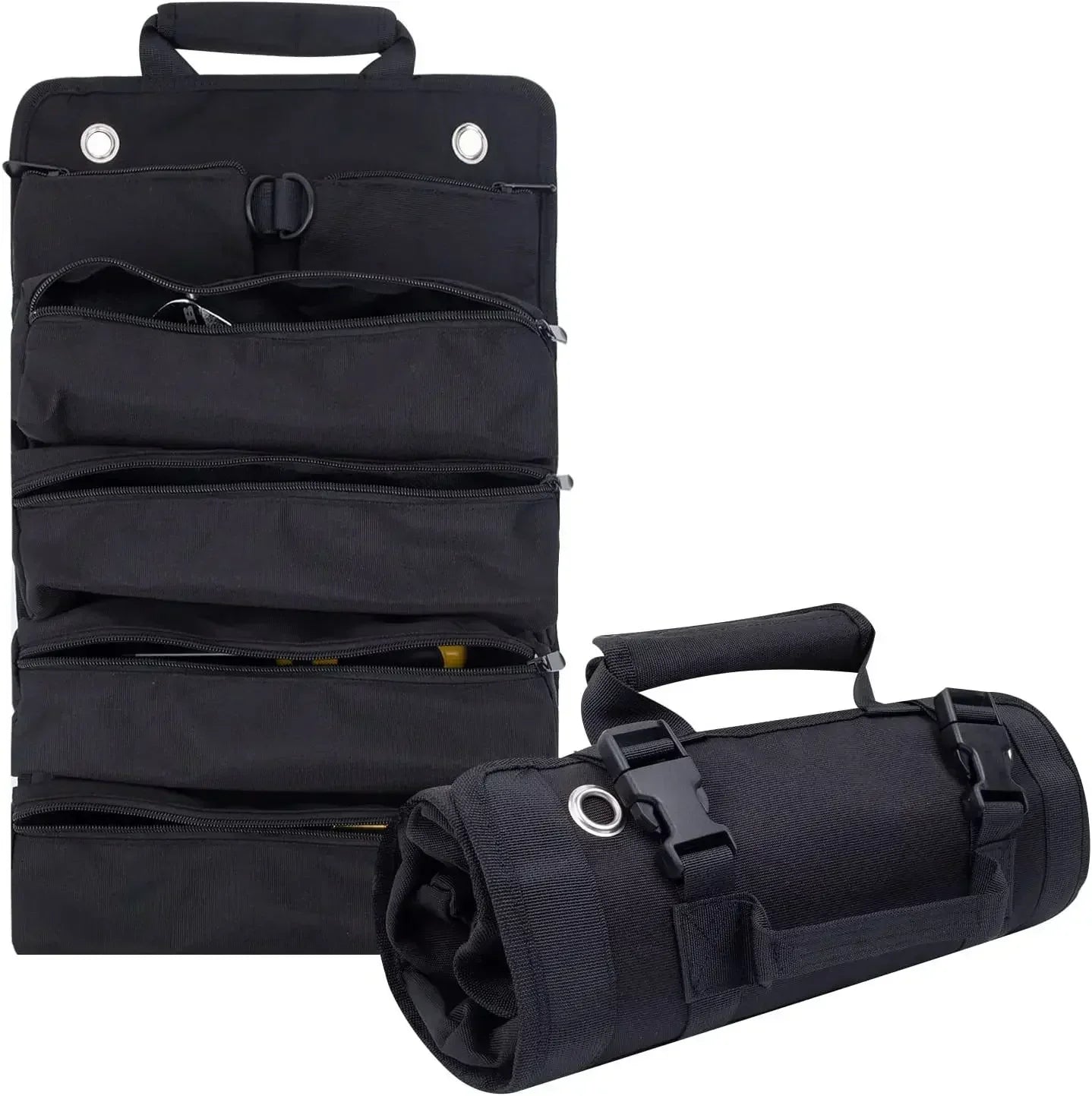 Multi-Pocket Roll-Up Tool Bag Organizer with Carry Handles, Buckle Straps and Five Checkout Color Options