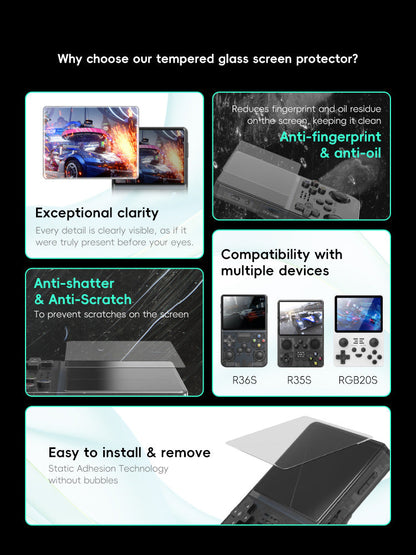 Screen Protector OVM Tempered-Glass Set for R36S, R35S and RGB20S Handheld Consoles with 1, 2 or 3-Piece Options