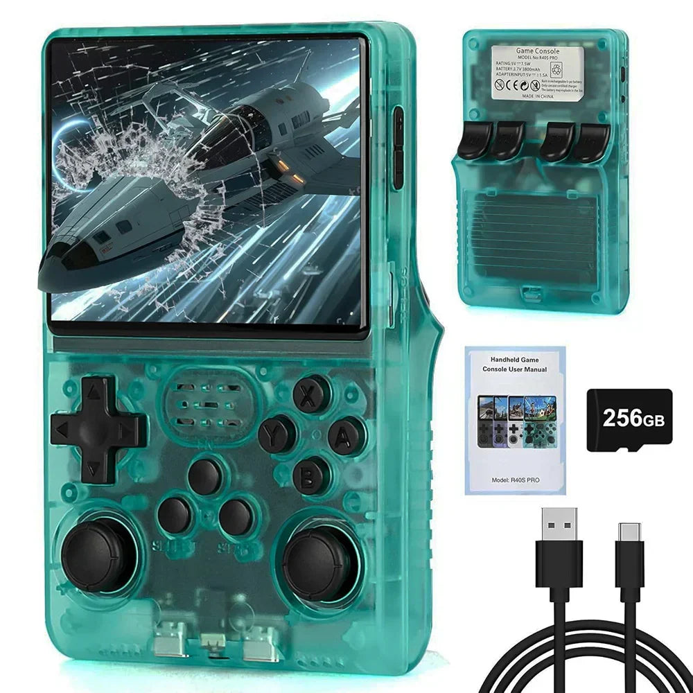 Handheld Game Console R40S Pro with 3.5-Inch IPS HD, 640x480 resolution, 256GB Options, 3500mAh Battery, 30,000-game 256GB bundle