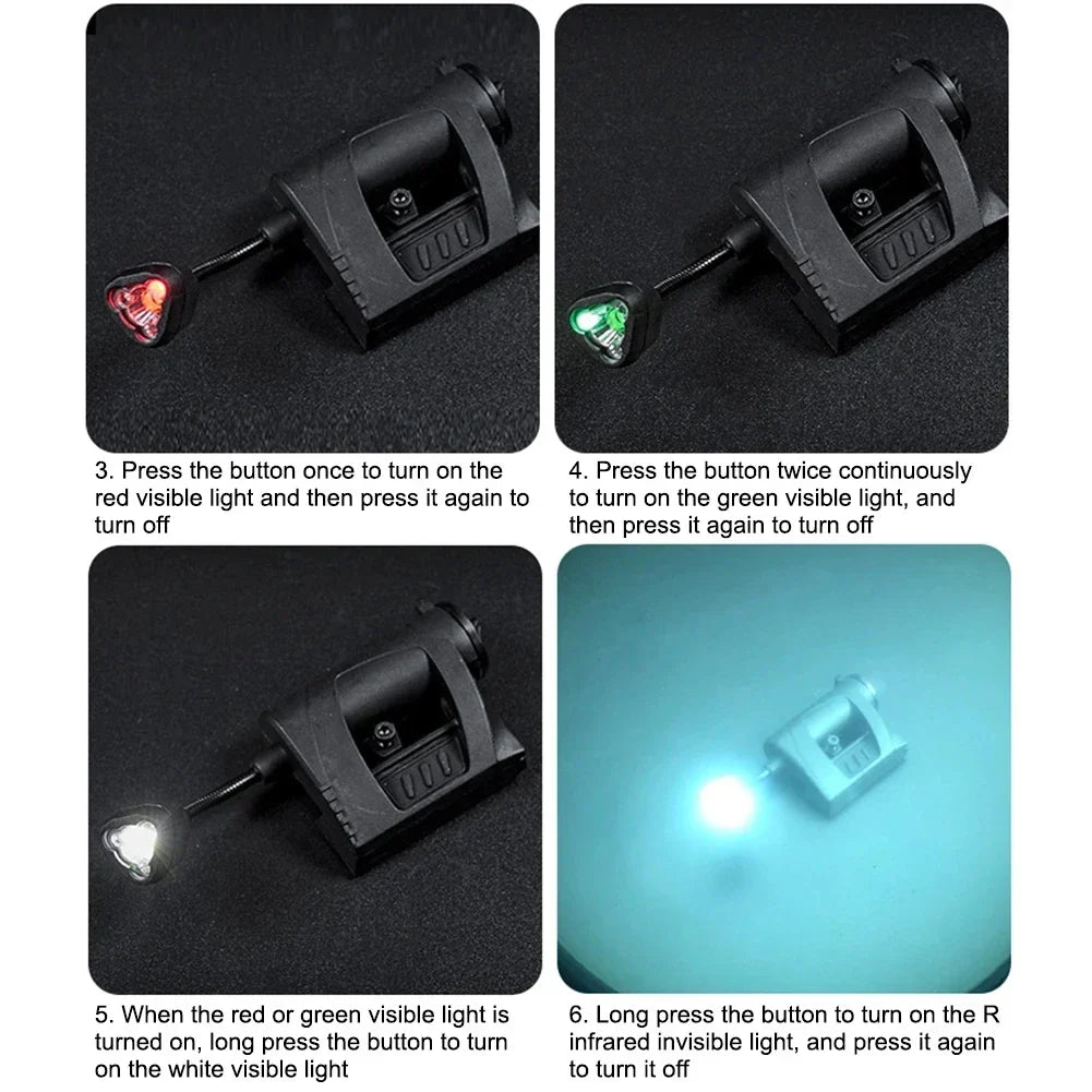 Three-Mode LED Helmet Rail Light with Black and Tan Checkout Options, ARC-Style Mount and Signal LEDs