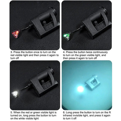 Three-Mode LED Helmet Rail Light with Black and Tan Checkout Options, ARC-Style Mount and Signal LEDs