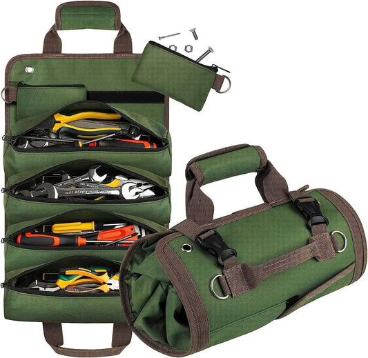 Roll Up Tool Bag Organizer – 4 Compartments, Water-Resistant Oxford