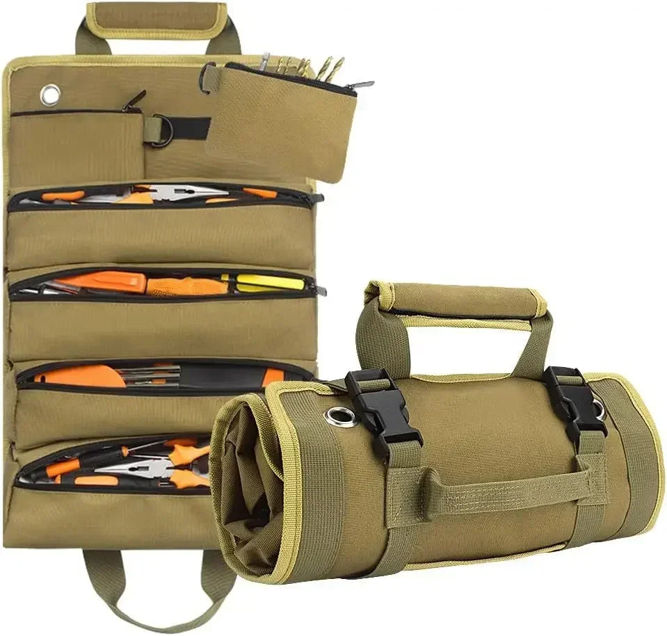 Multi-Pocket Roll-Up Tool Bag Organizer with Carry Handles, Buckle Straps and Five Checkout Color Options