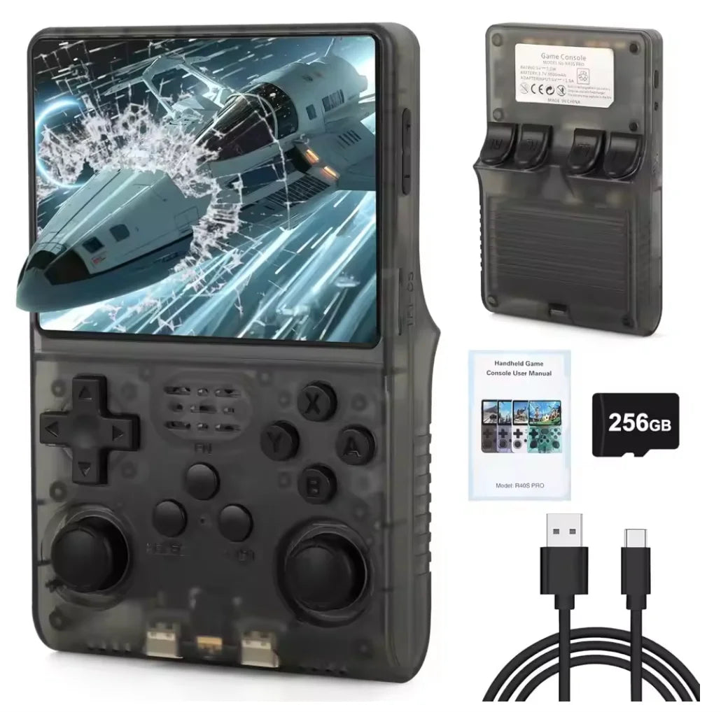 Handheld Game Console R40S Pro with 3.5-Inch IPS HD, 640x480 resolution, 256GB Options, 3500mAh Battery, 30,000-game 256GB bundle