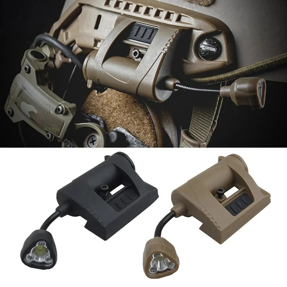 Three-Mode LED Helmet Rail Light with Black and Tan Checkout Options, ARC-Style Mount and Signal LEDs
