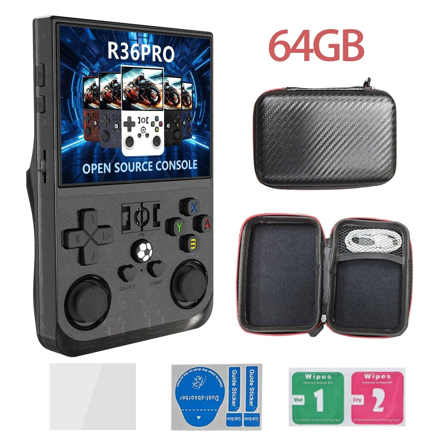 R36PRO Handheld Game Console – Hall Effect Joystick 3.5" IPS RK3566 30+ Emulators 30000 Games 4000mAh 64GB 128GB PS1 N64 PSP GBA 5 Colors