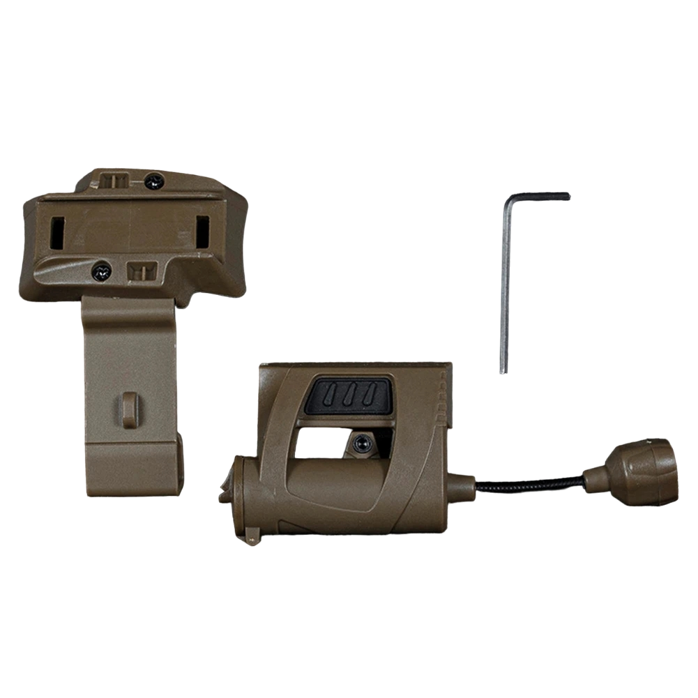 Three-Mode LED Helmet Rail Light with Black and Tan Checkout Options, ARC-Style Mount and Signal LEDs
