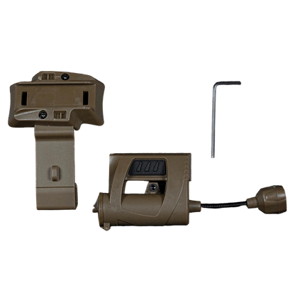 Three-Mode LED Helmet Rail Light with Black and Tan Checkout Options, ARC-Style Mount and Signal LEDs