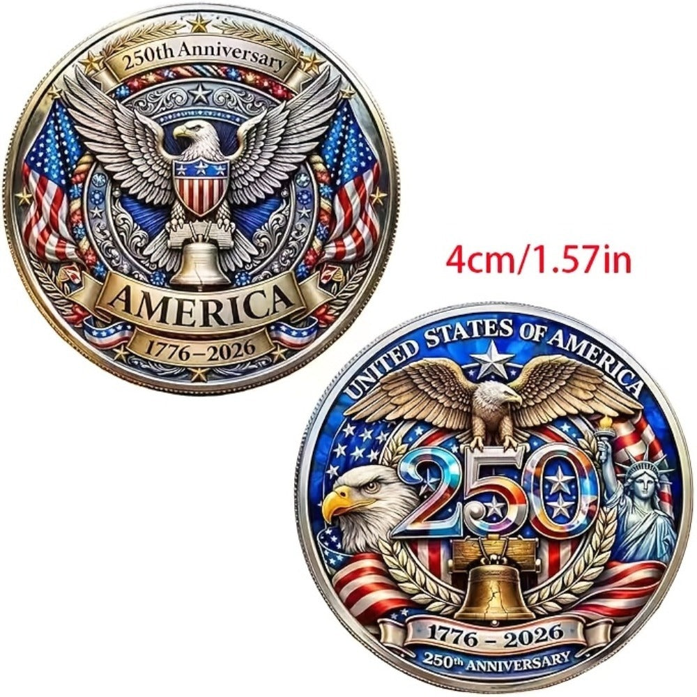 US 250th Anniversary Commemorative Coins 1776-2026 Set of 10 – America 250 Collectible Coins with Dual Historical Patterns, Patriotic Gift for History Fans & Collectors