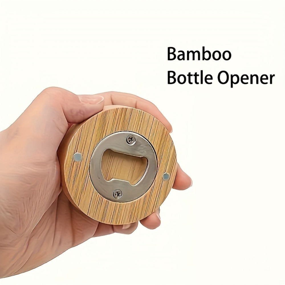 Round Bamboo Magnetic Bottle Openers in 20-, 40-, 80- or 160-Piece Packs for Party Favors and Gift Sets