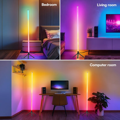 Three-Section Modular RGB Corner Floor Lamp with Triangular Metal Base, App, Remote, Music Sync and Timer Modes