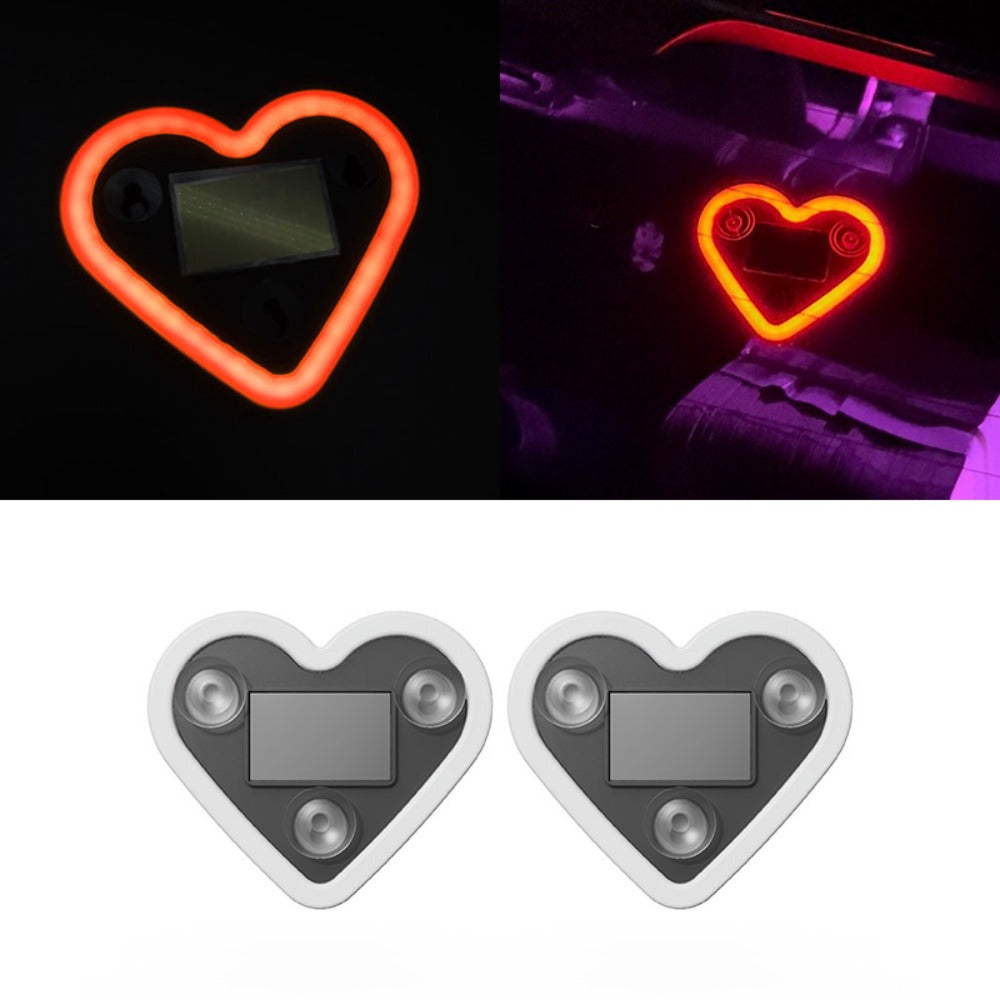 Car Interior Neon Heart Lights Solar USB Rechargeable 5 Lighting Modes Vibration-Sensing Auto On/Off Dashboard Decoration for Cars Trucks SUVs, 2pcs Set Iridescent Pink Blue Red Ice Blue Gift