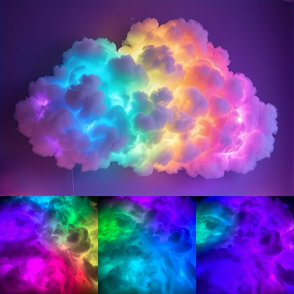 Cloud-Shaped Wall Light Kit with 140cm Color Light String, Cloud Material and Adhesive Pieces