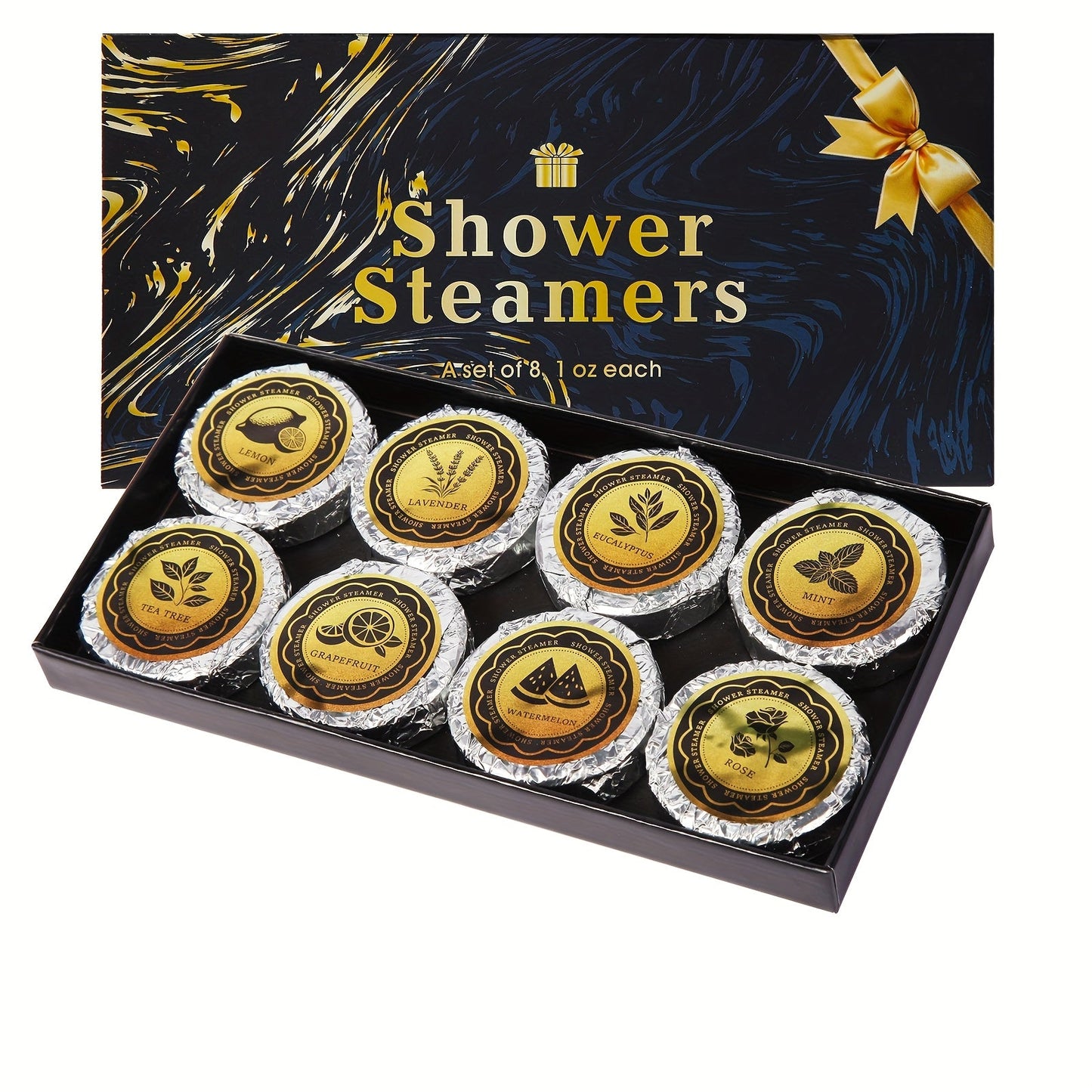 Shower Steamers 8 Pack with Essential Oils - Aromatherapy Shower Tablets 30g, 8 Scents Lavender Eucalyptus Rose Peppermint, Stress Relief Self Care Spa Gift for Women & Men