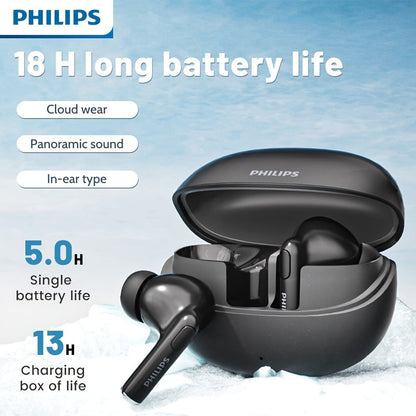 Philips TWS Earbuds Condenser Microphone True Wireless In-Ear Headphones USB-C Charging Case Android Compatible Portable Modern Design Tech Gift Black White
