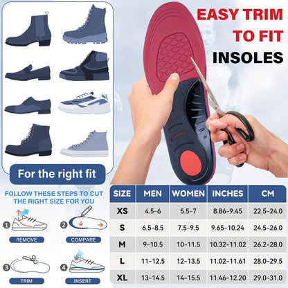 Red-and-Black Full-Length Athletic Shoe Insoles with Trim-to-Fit Guide in Three Men's and Women's Size Ranges
