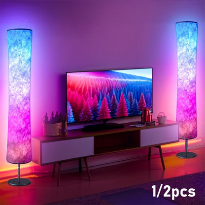 RGB Smart Floor Lamp 16 Million Colors – Music Sync, App & Remote Control, Scene Modes, White Fabric Shade Standing Lamp for Living Room, Bedroom & Gaming Room | 1 & 2 Pack