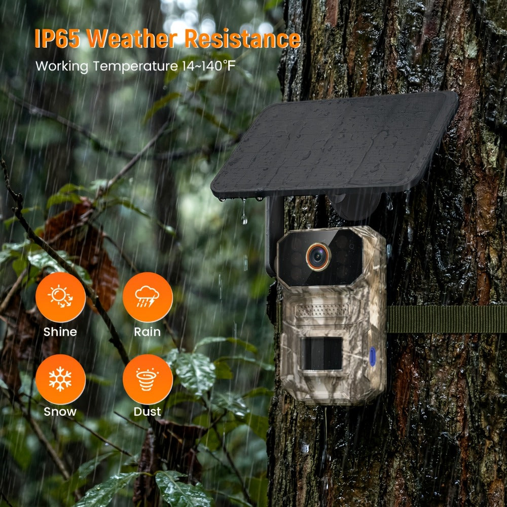 Solar Cellular Trail Camera 1920P No WiFi – 4G LTE Wildlife & Property Monitoring, PIR Motion Sensor, Infrared Night Vision, Two-Way Voice, IP65 Waterproof, Remote Access & 2-Year Replacement Warranty
