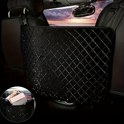 Rhinestone Car Seat Back Purse Holder and Mesh Barrier in Six Crystal Color Checkouts for Cars and SUVs