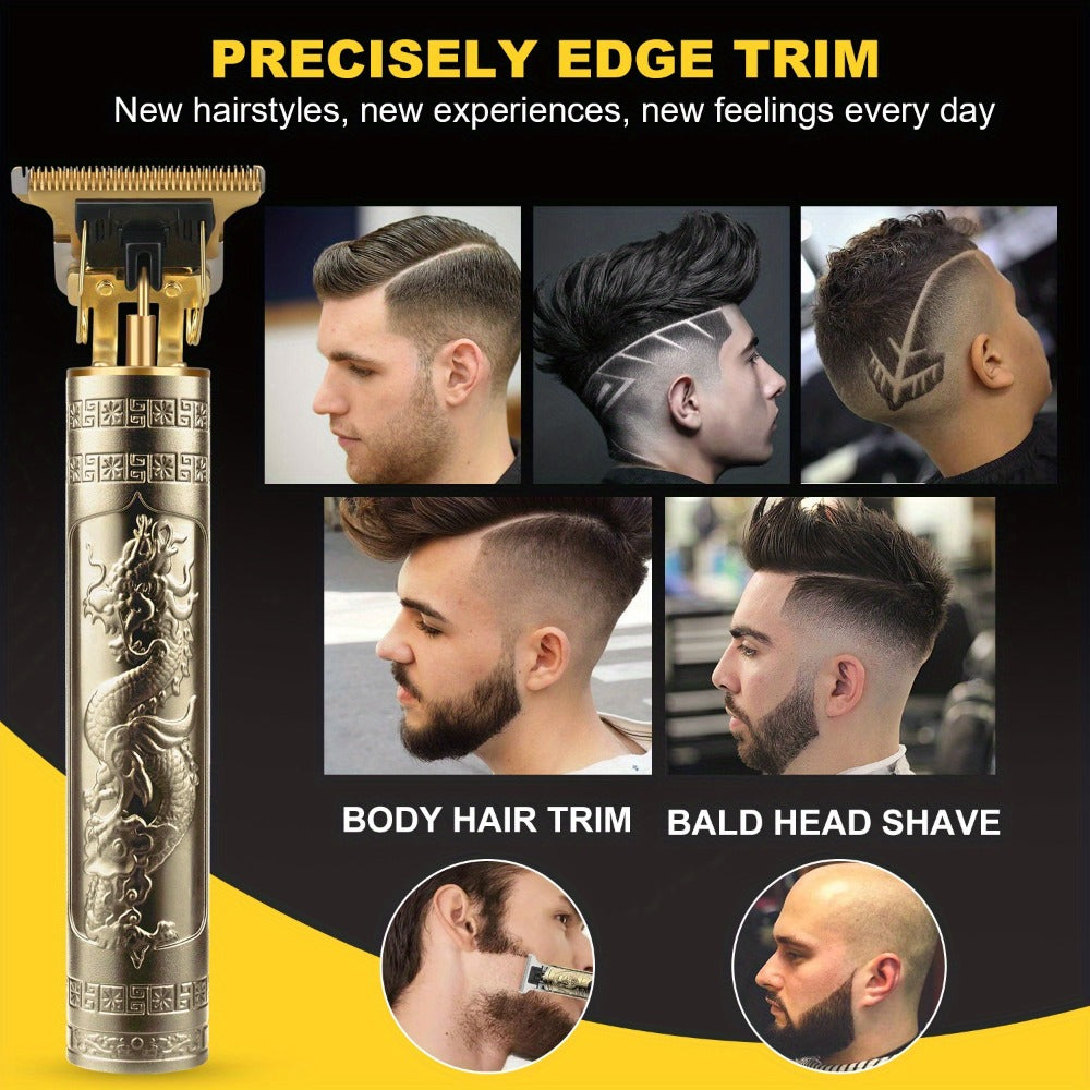T-Blade Hair Trimmer with Four Guide Combs, USB Cable and Seven Dragon or Buddha Patterned Finish Options