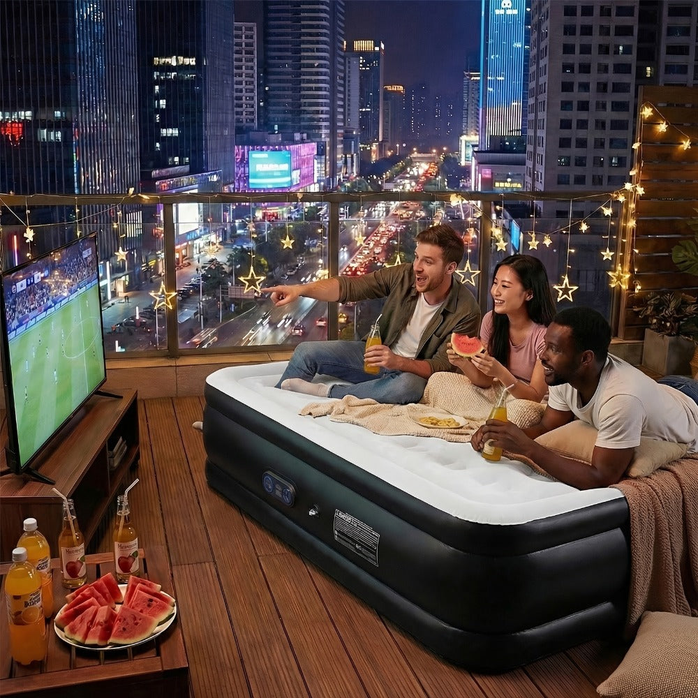 Air Mattress with Double-Height Profile and Side Inflation Panel in 75 × 39 or 80 × 60-Inch Options