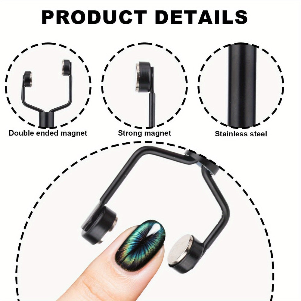 4-in-1 Y-Shaped Cat Eye Nail Magnet Stick Double Head - Heart & Multi-Pattern Magnetic Tool for Cat Eye Gel Polish Nail Art, Portable Professional Salon & Home DIY Nail Art Gift