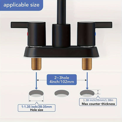 Bathroom Faucet 4-Inch 2-Handle Centerset – 360° Swivel Spout, Pop-Up Drain & Supply Lines Included, 2-3 Hole Vanity Sink Faucet for RV & Home, Brushed Gold, Matte Black, Nickel & Chrome