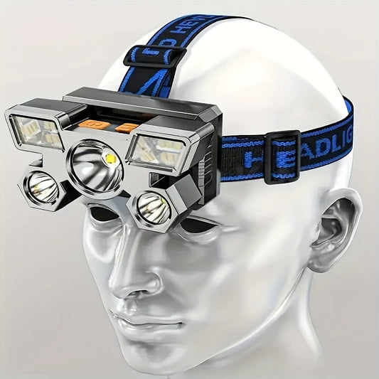 USB Rechargeable Headlamp 2 Pack 5 LED 4 Modes IP44 Waterproof Head Torch for Outdoor Fishing Camping Emergency