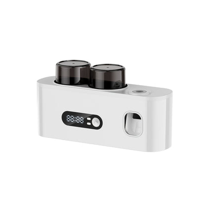 Five-Slot Wall-Mounted Toothbrush Holder with Two Cups, Toothpaste Dispenser and Digital Display