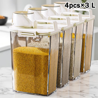 Food Storage Containers 2.5L and 3L PP Pantry Bins with Measuring Cups in Two-, Four- or Six-Pack Options