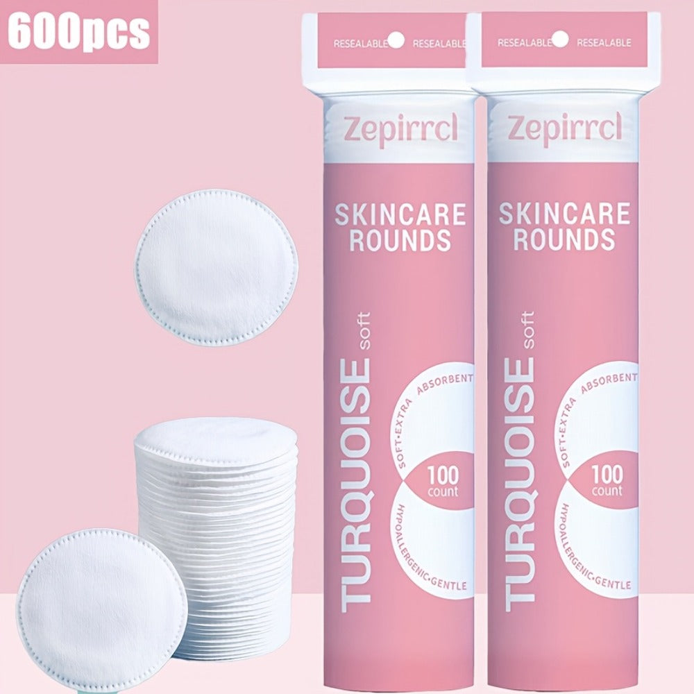 Cotton Rounds Makeup Remover Pads 600pcs — Soft Lint-Free Disposable Facial Cleansing Pads for All Skin Types, Toner Application, Eye & Nail Polish Removal, 6 Packs x 100 Count