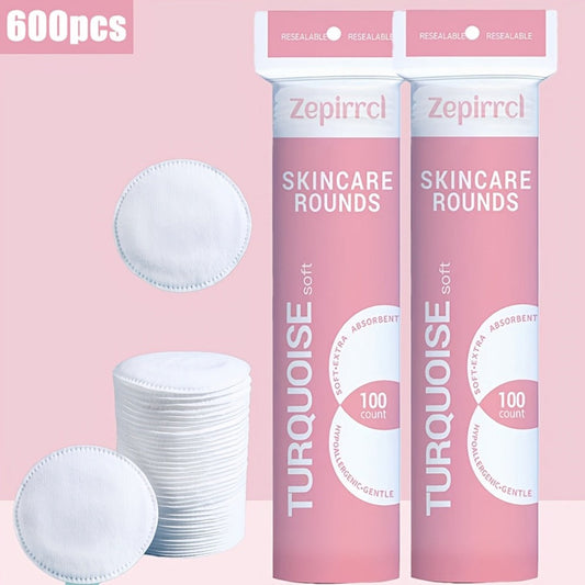 Cotton Rounds Makeup Remover Pads 600pcs — Soft Lint-Free Disposable Facial Cleansing Pads for All Skin Types, Toner Application, Eye & Nail Polish Removal, 6 Packs x 100 Count